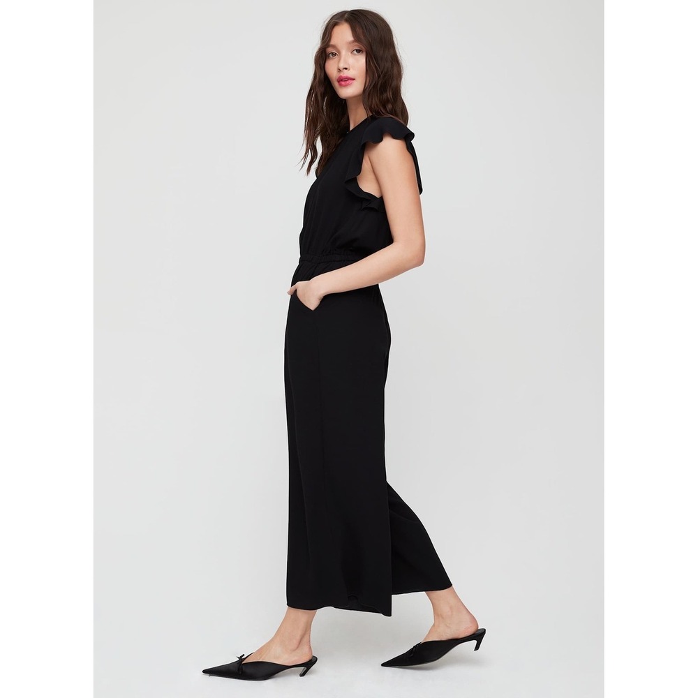 Wilfred Fleurette Ruffle Wide Leg Jumpsuit Black Japanese Crepe Size‎ Small - Picture 2 of 11